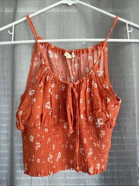 PacSun Orange Floral Smocked Cami with Front Tie